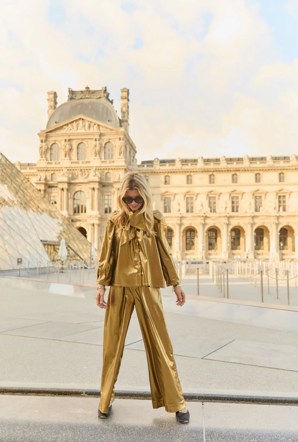 Big Bow Blouse - Gold Lamé - BURU