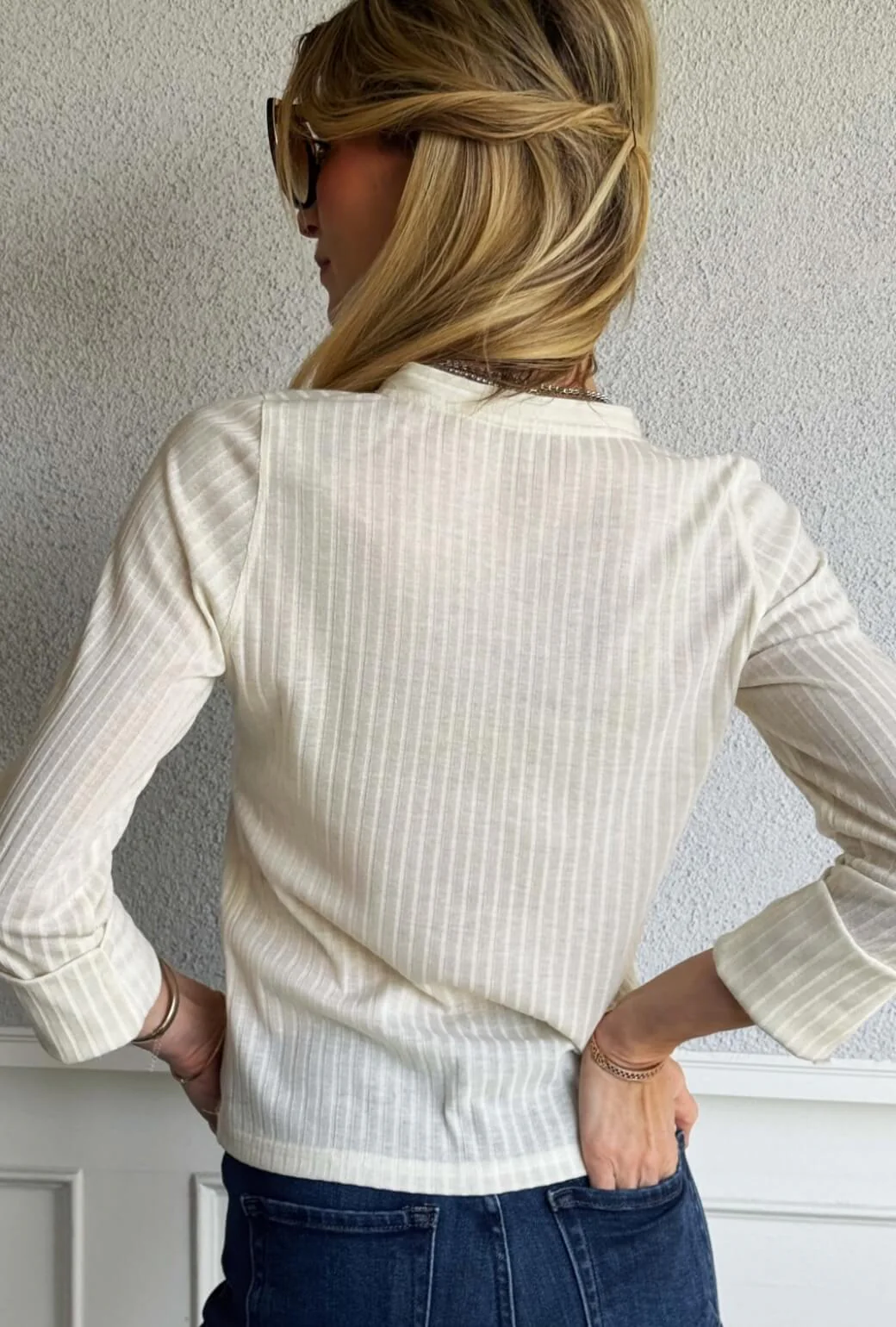 Buru x India Crew Neck Tee - Ecru Ribbed - BURU