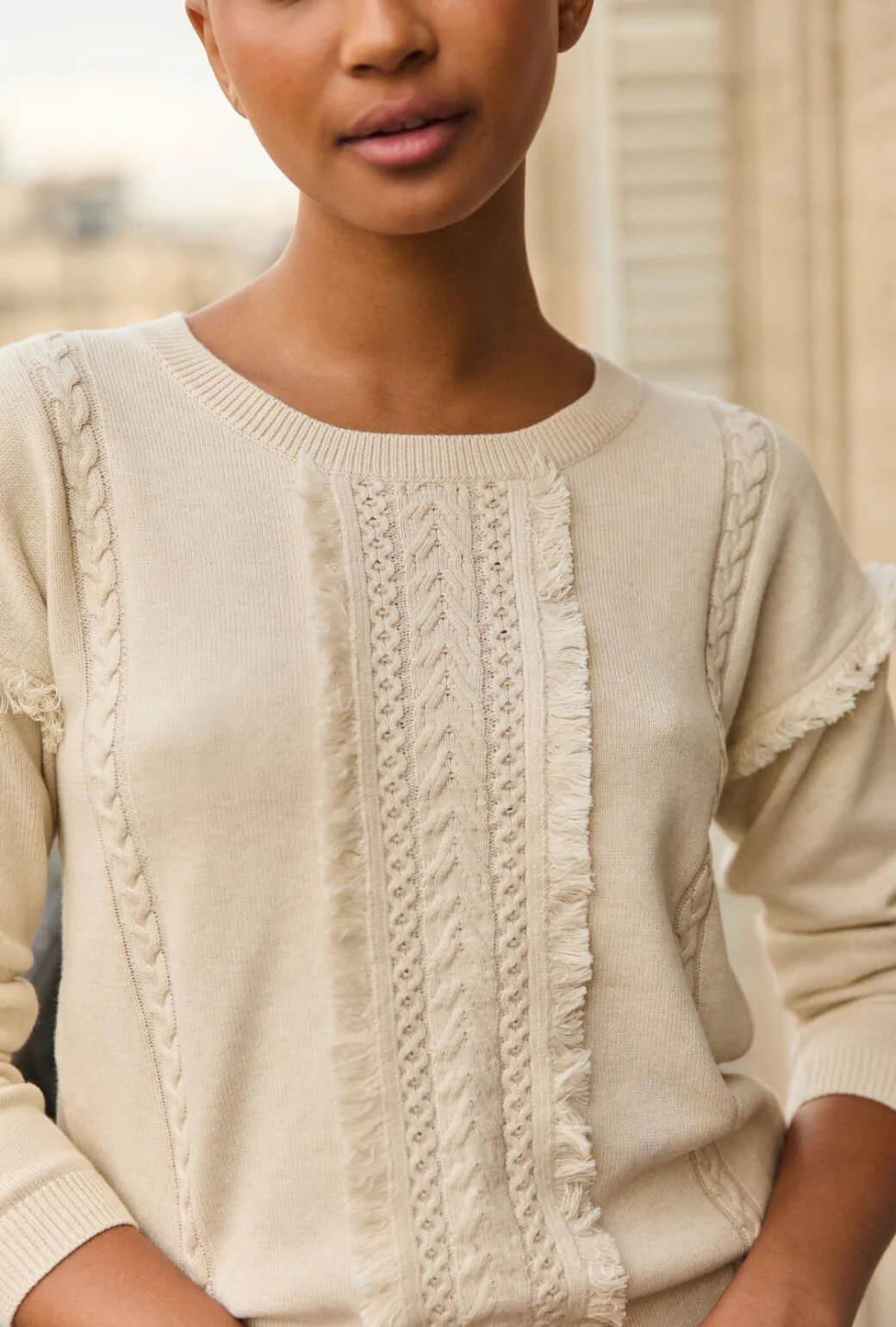 The Olive Fringe Sweater - Ivory Knit - BURU