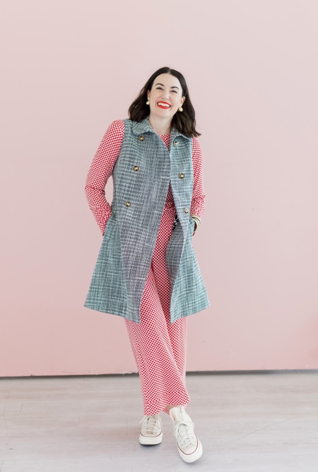 Buru x Val Crew Neck Tee - Red & White Checkerboard - BURU