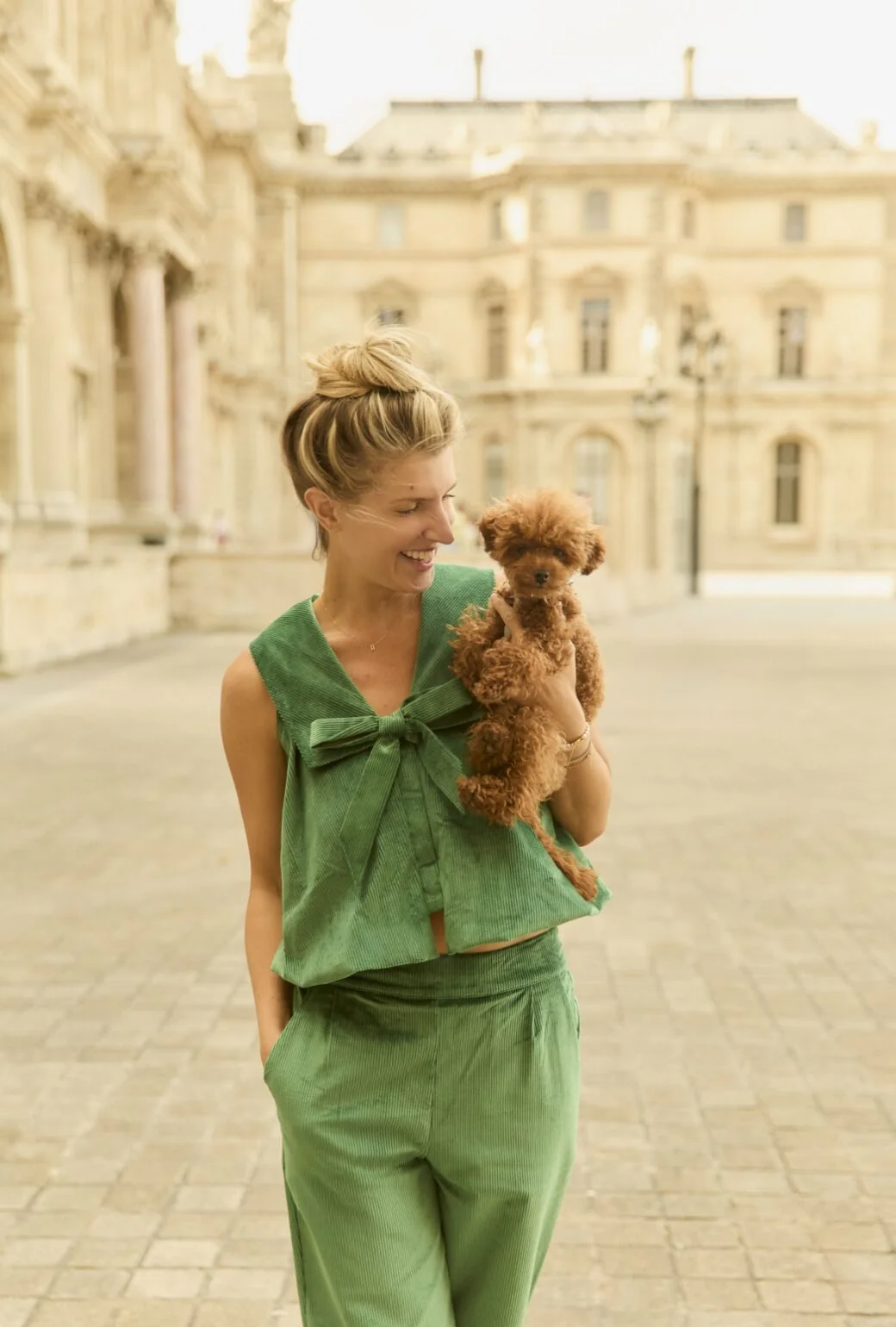 Buru x Anna Kloots Tailored Swing Top - Green Corduroy - BURU