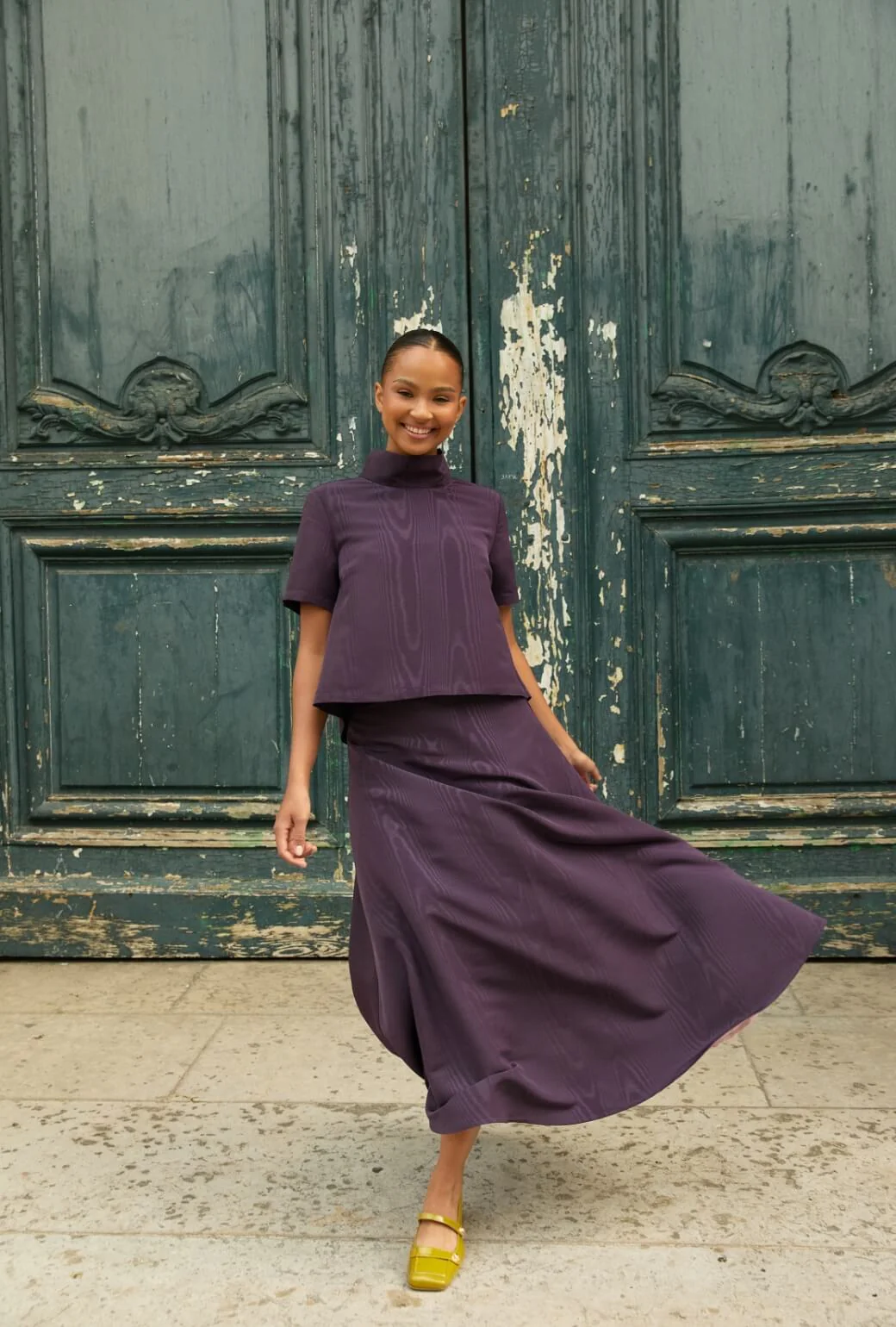 The Laura Skirt - Eggplant Moiré - BURU