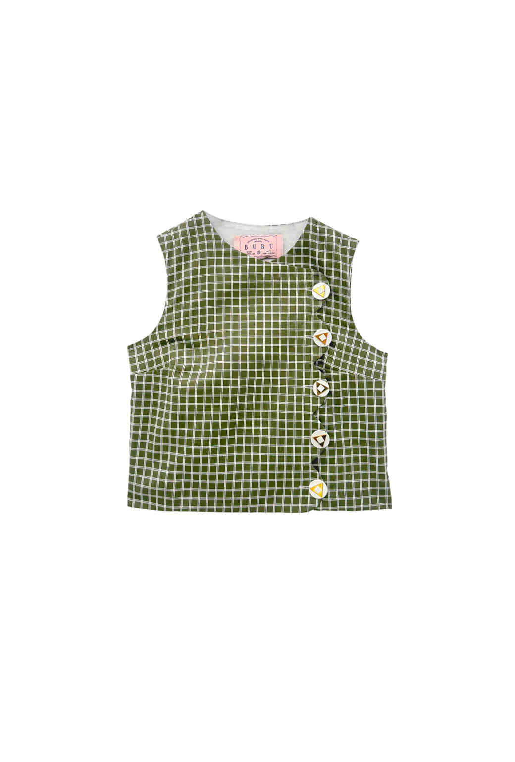 Scallop Top - Olive Windowpane - BURU