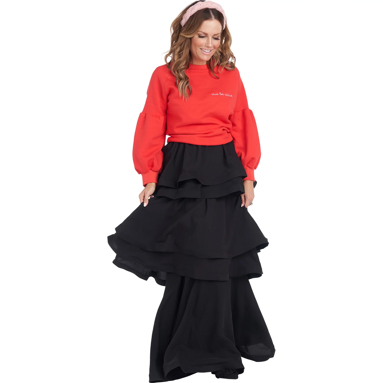 Teagan Tiered Skirt - Black - BURU