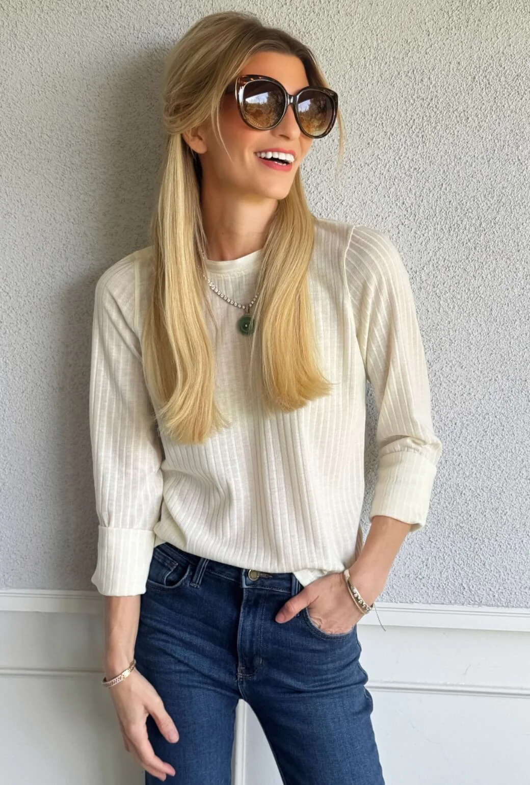 Buru x India Crew Neck Tee - Ecru Ribbed - BURU