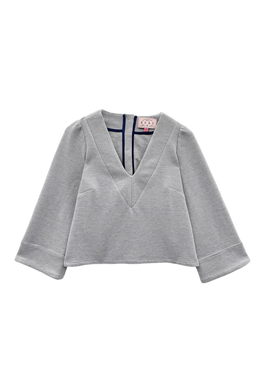 Deep V Long Sleeve Mod Top - Grey Ottoman Rib - BURU