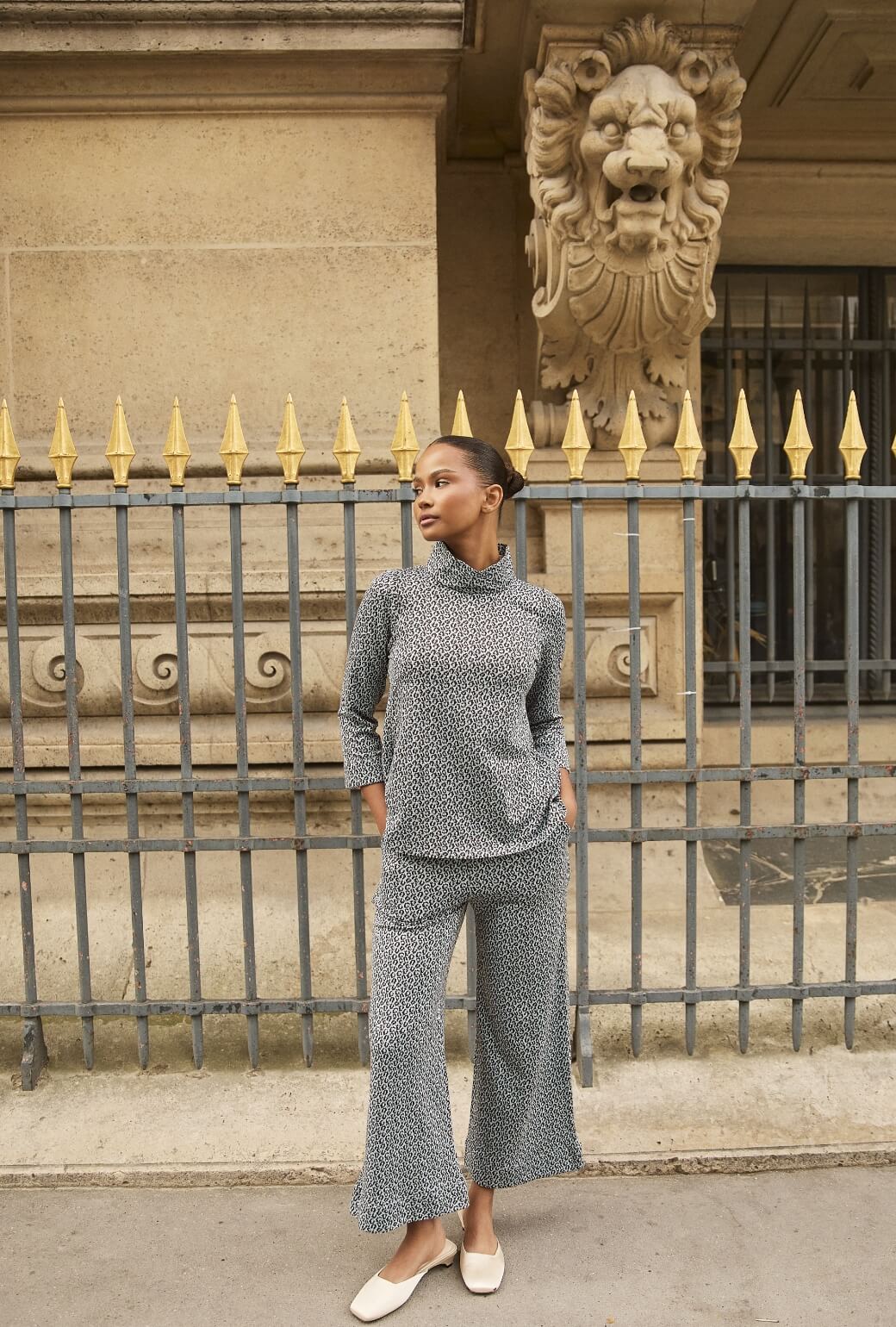 Wide Leg Knit Trouser - Blue & Brown Cheetah Knit - BURU