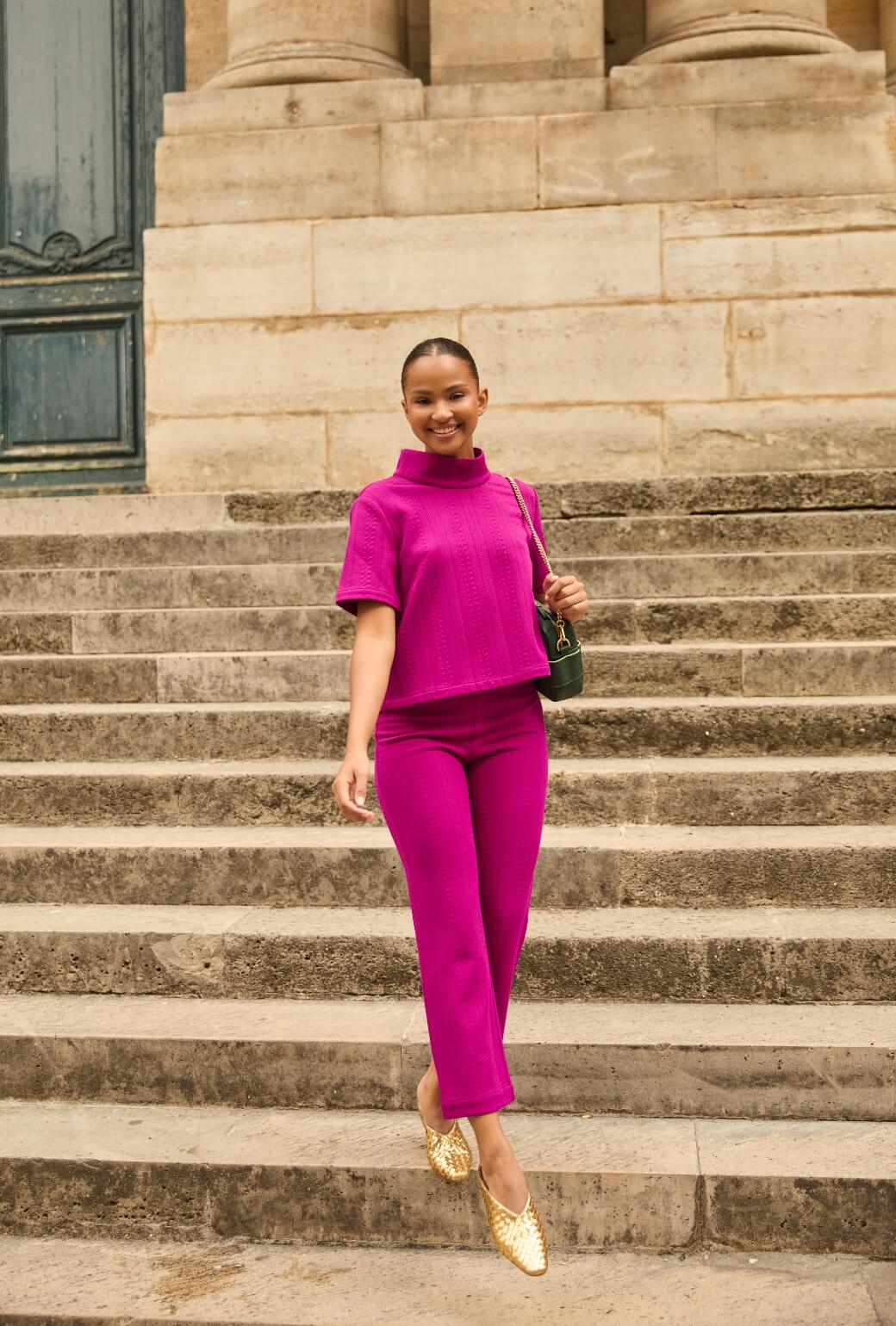 Short Sleeve Mod Top - Fuchsia Cable-knit - BURU