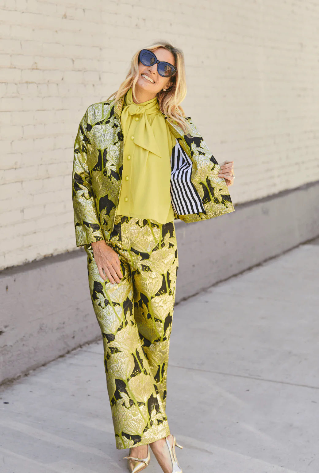 Cropped Boyfriend Blazer - Chartreuse and Black Brocade - BURU