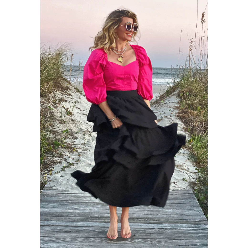 Balloon Sleeve Bustier - Fuchsia - BURU