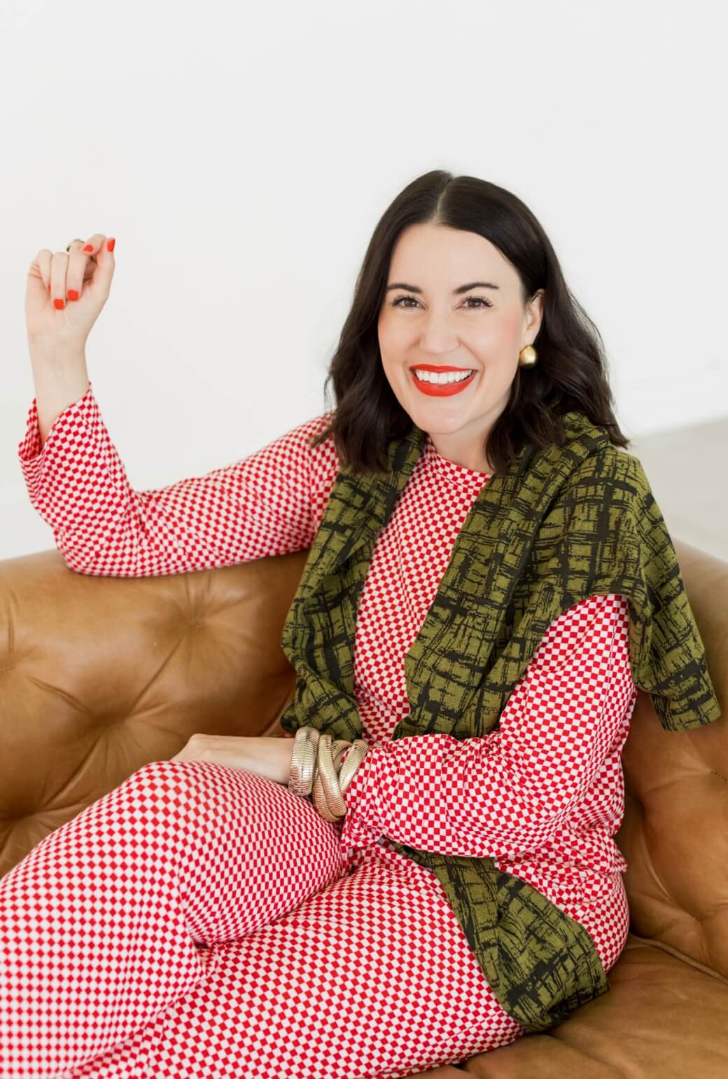 Buru x Val Crew Neck Tee - Red & White Checkerboard - BURU