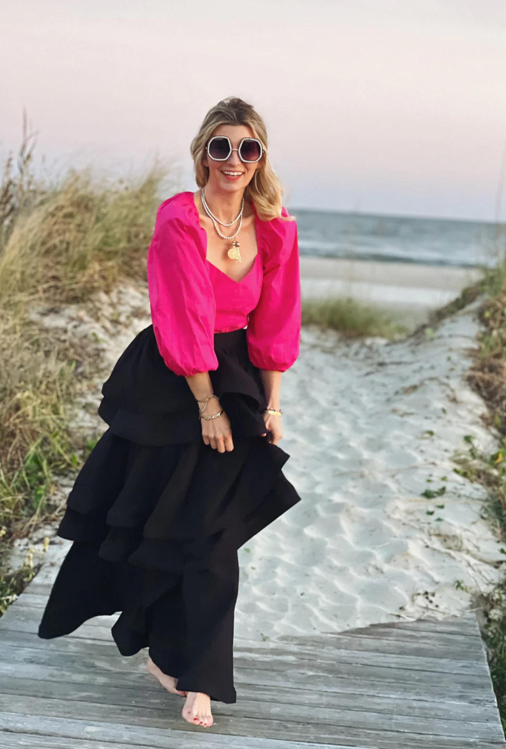 Balloon Sleeve Bustier - Fuchsia - BURU