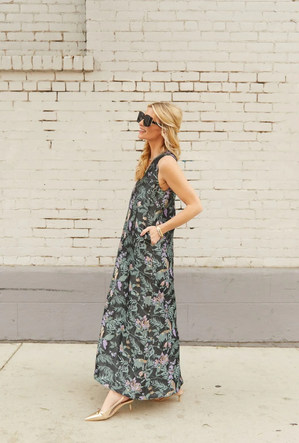 Le V Gown - Sage & Lilac Brocade - BURU