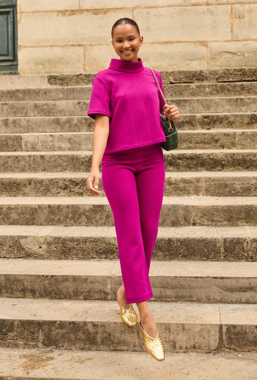 The Paley Pant - Fuchsia Cable-knit - BURU