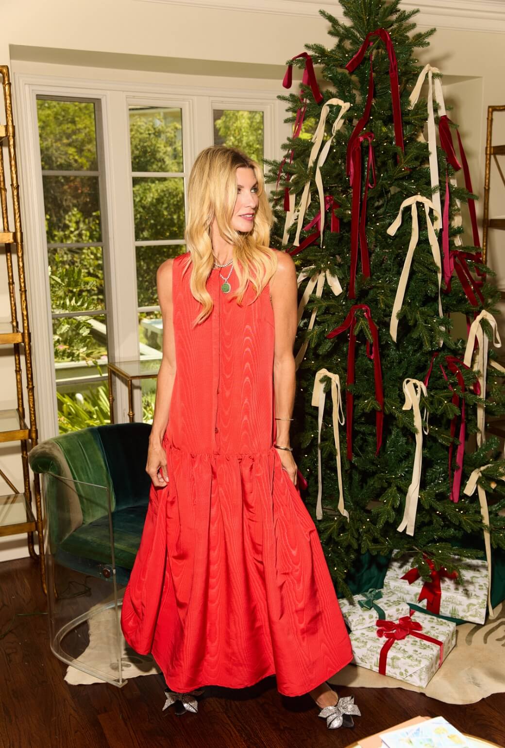 The Drop Waist Gown - Red Moiré - BURU