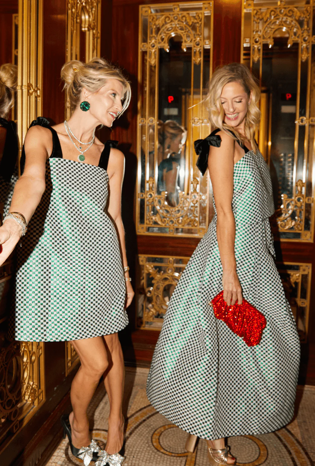 Maxi Party Skirt - Emerald Checkerboard Shimmer - BURU