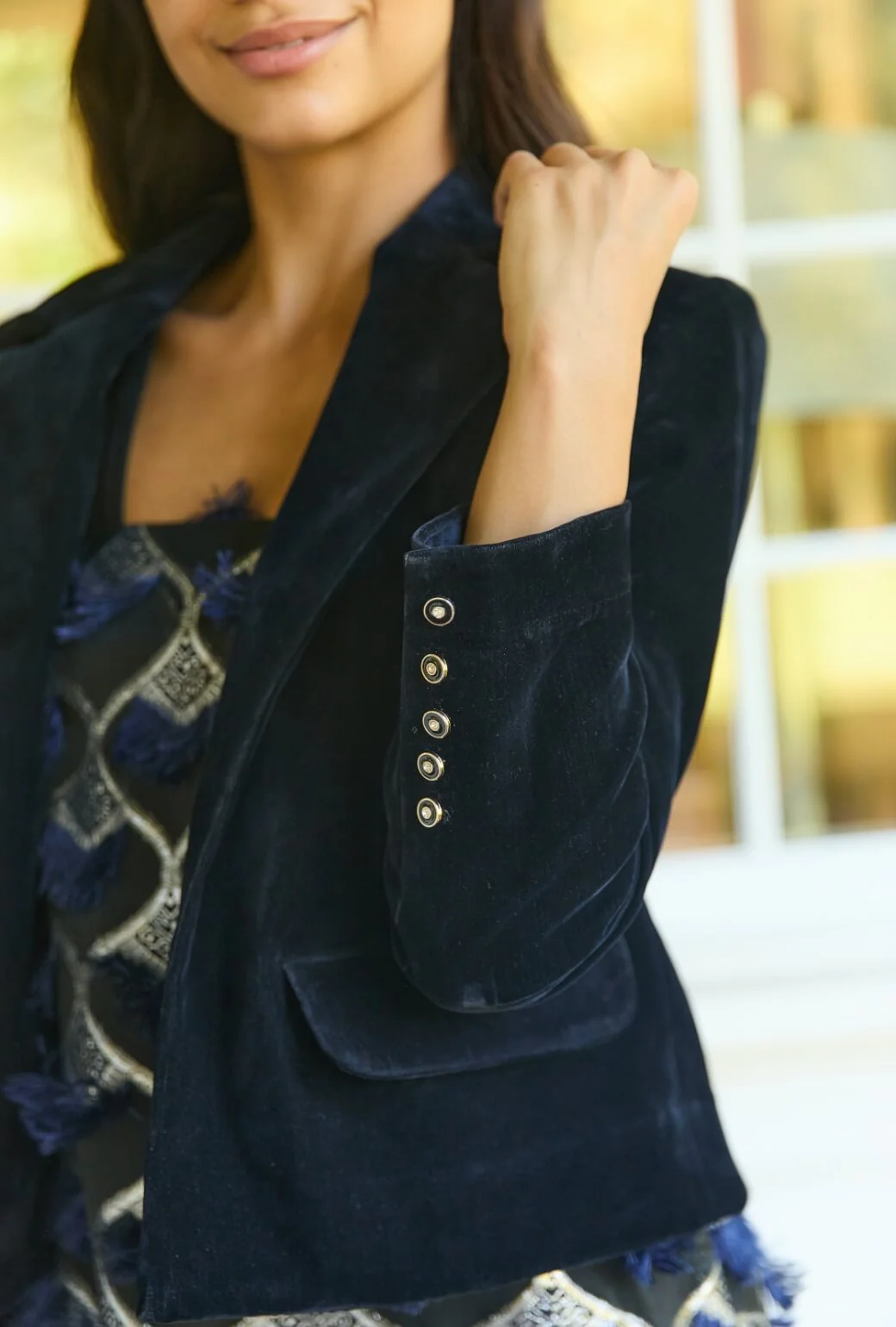 Boxy Blazer - Navy Velvet - BURU