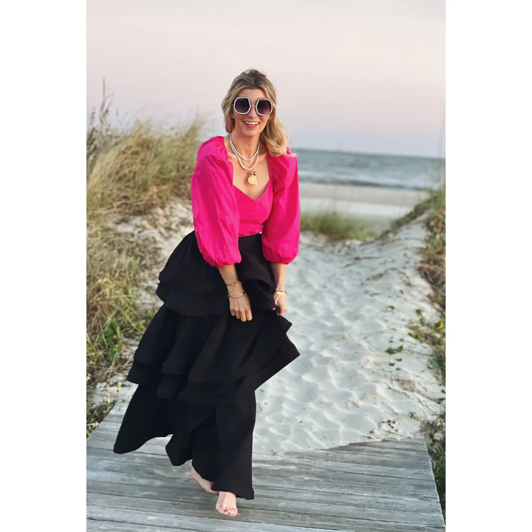 Balloon Sleeve Bustier - Fuchsia - BURU