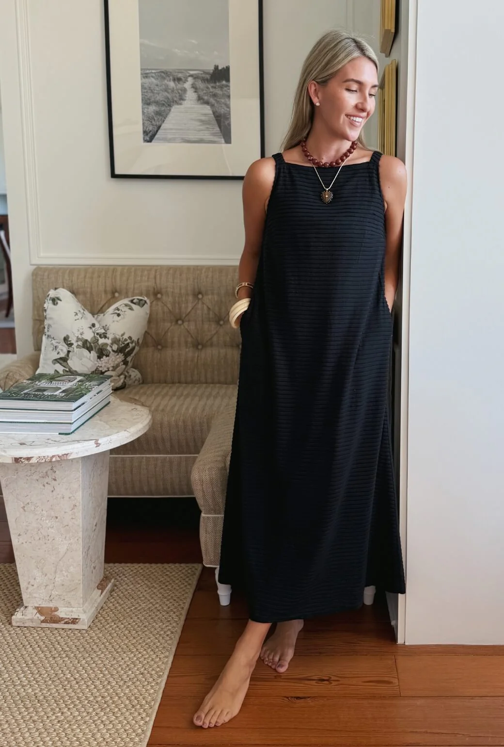 The Megan MIDI Dress - Black Pintuck Knit - BURU