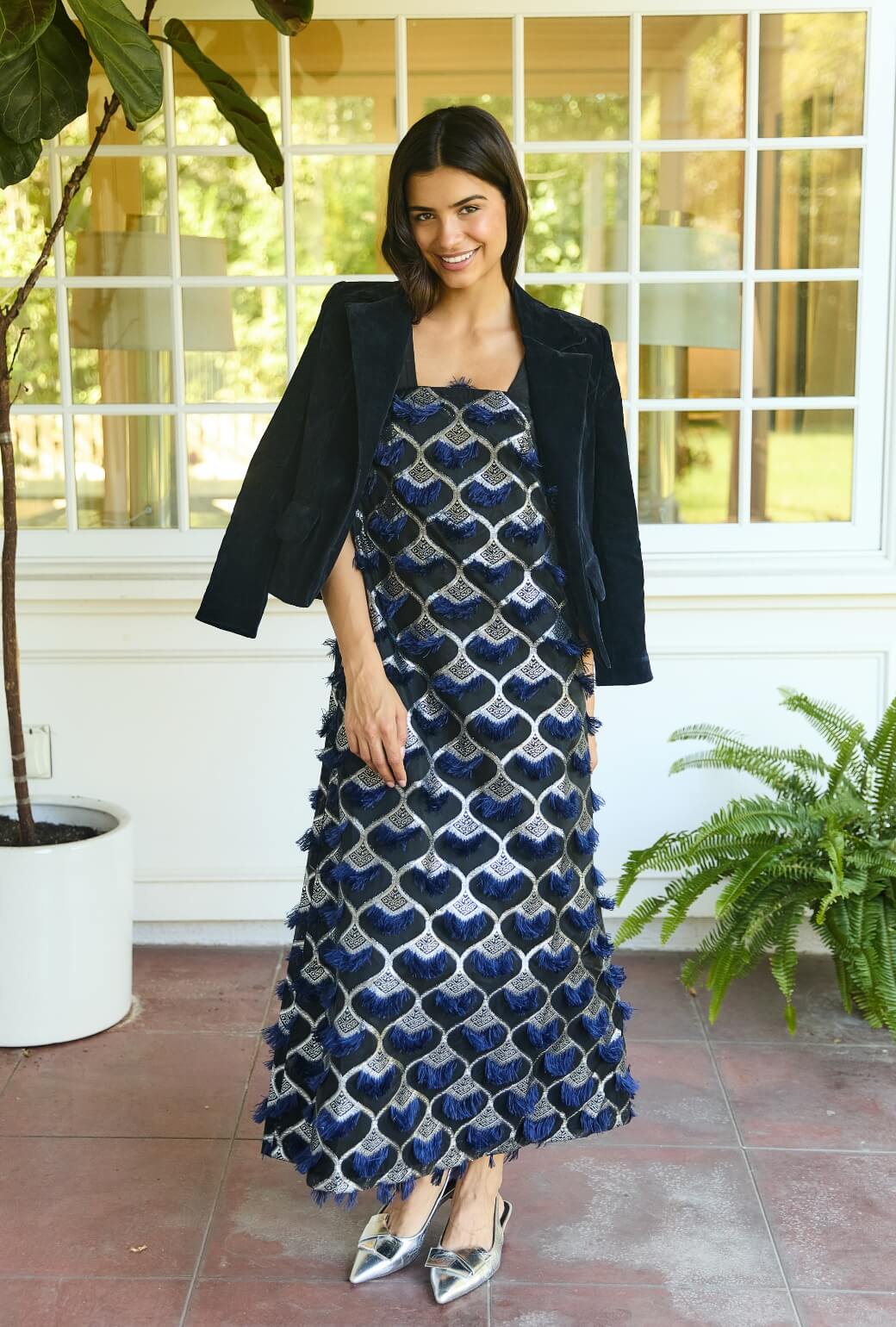 Pillar Gown - Navy Feathered - BURU