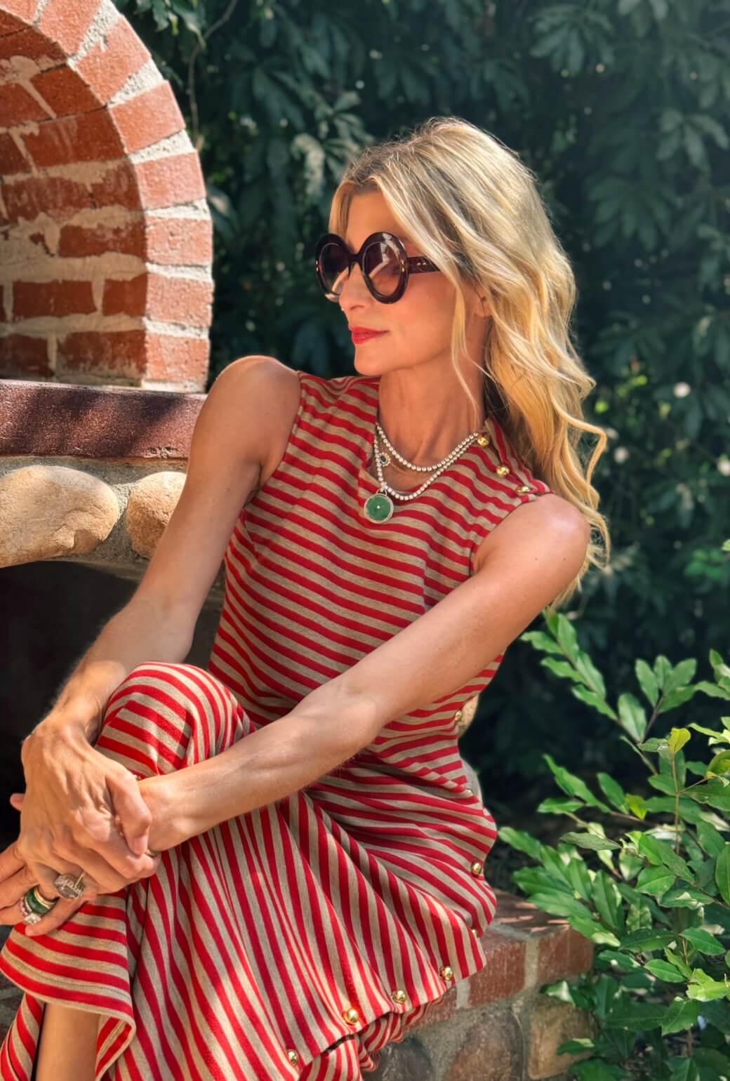 Jackie Dress Maxi - Taupe & Red Stripe Knit - BURU