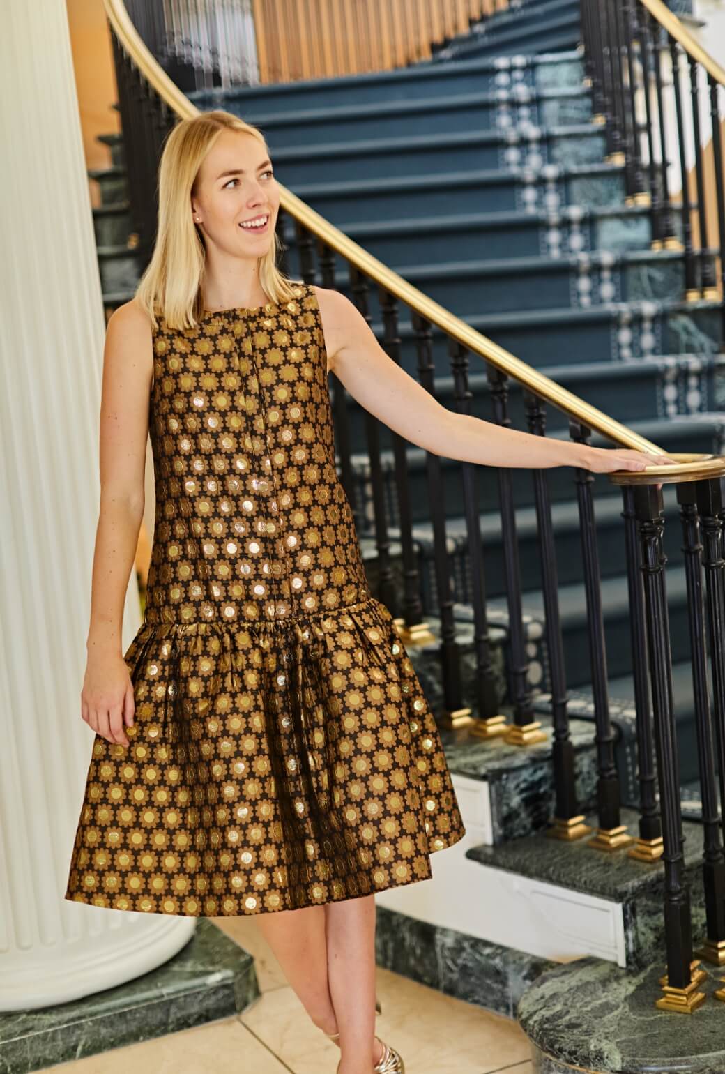 The Sophia Dress - Chocolate Daisy Brocade - BURU