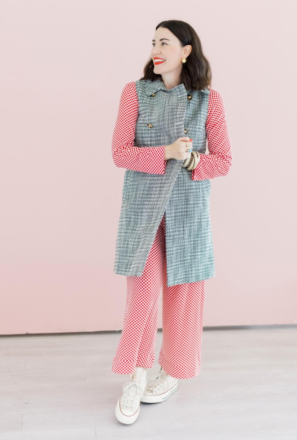 Buru x Val Wide Leg Knit Trouser - Red & White Checkerboard - BURU