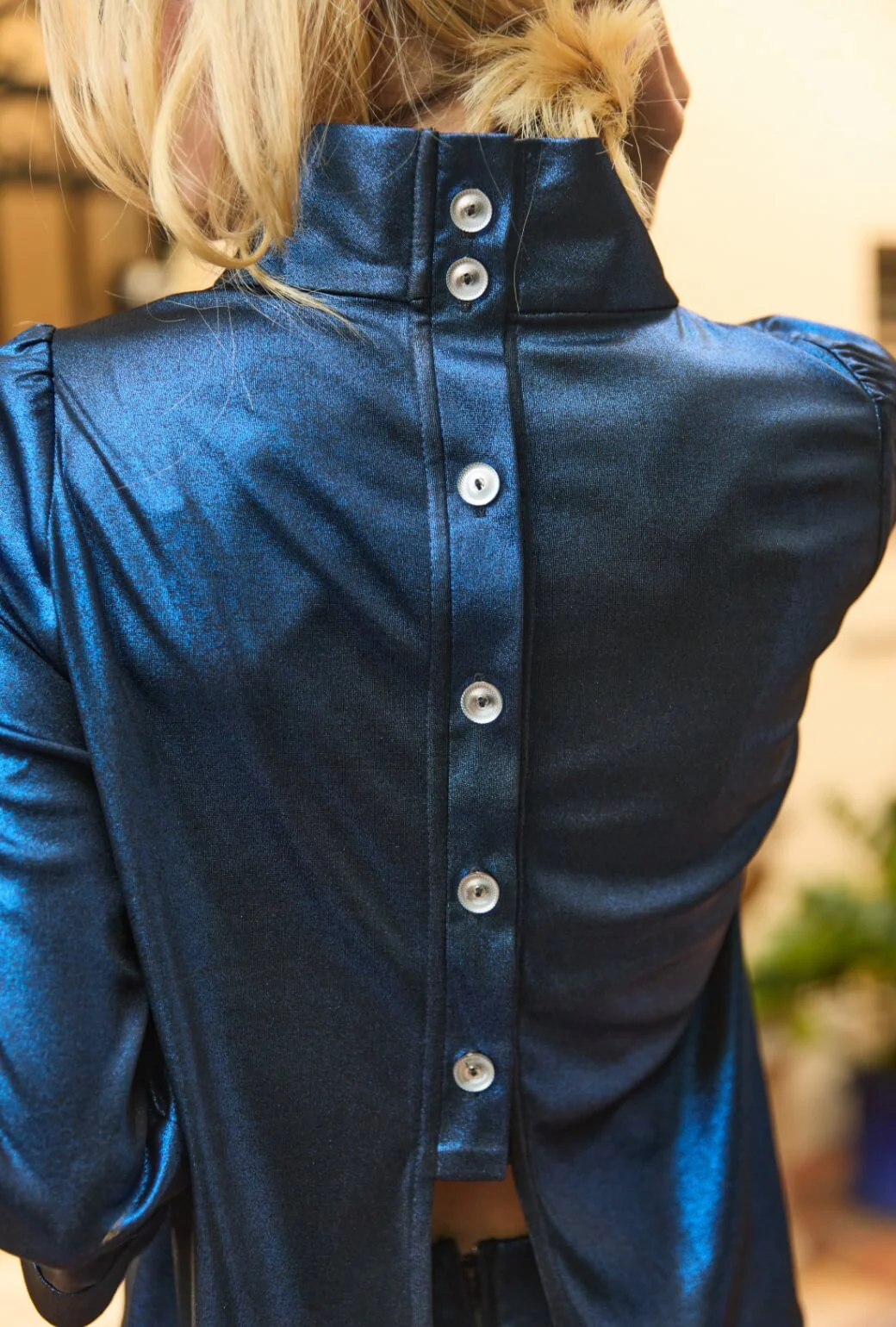 Cropped Long Sleeve Mod Top - Cobalt Lurex - BURU