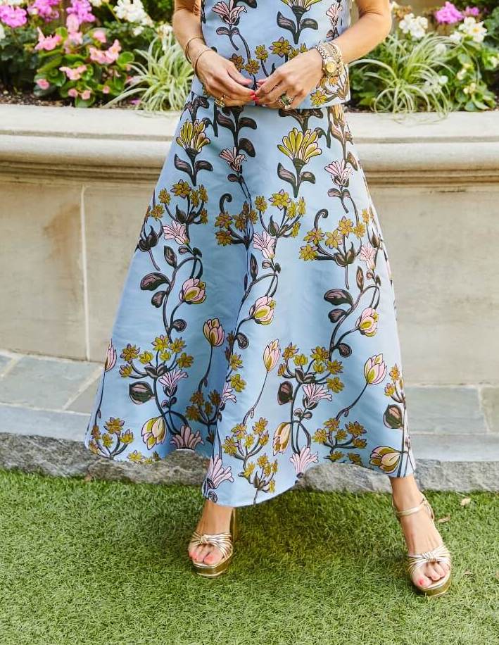 The Laura Skirt - Powder Blue Vines - BURU