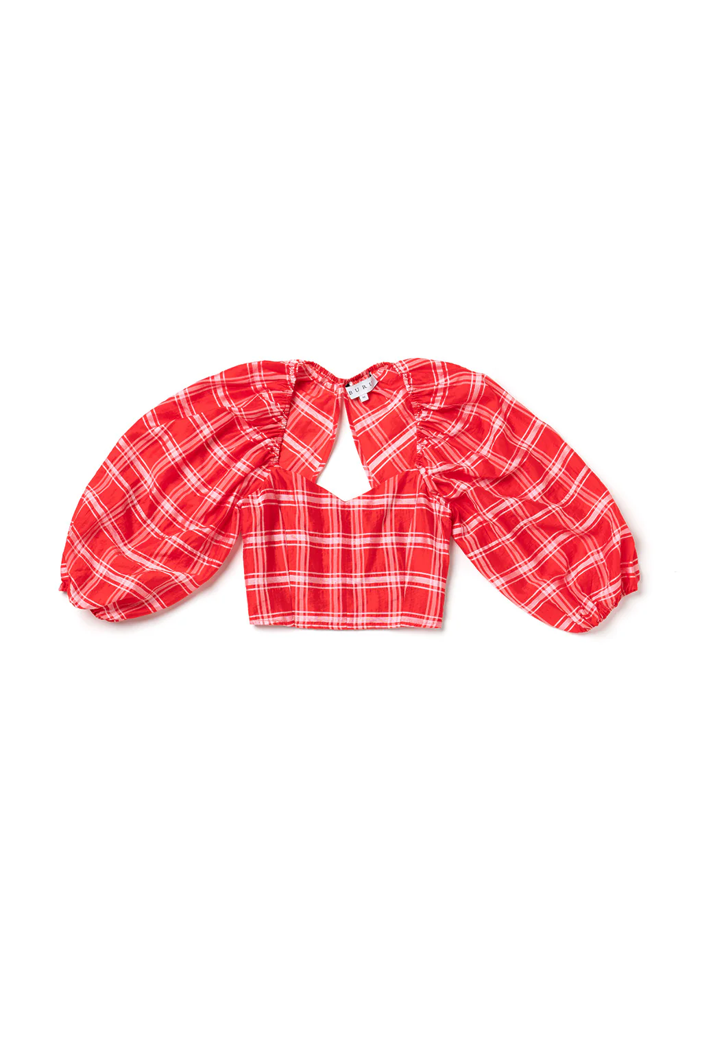 Balloon Sleeve Bustier - Red Plaid - BURU
