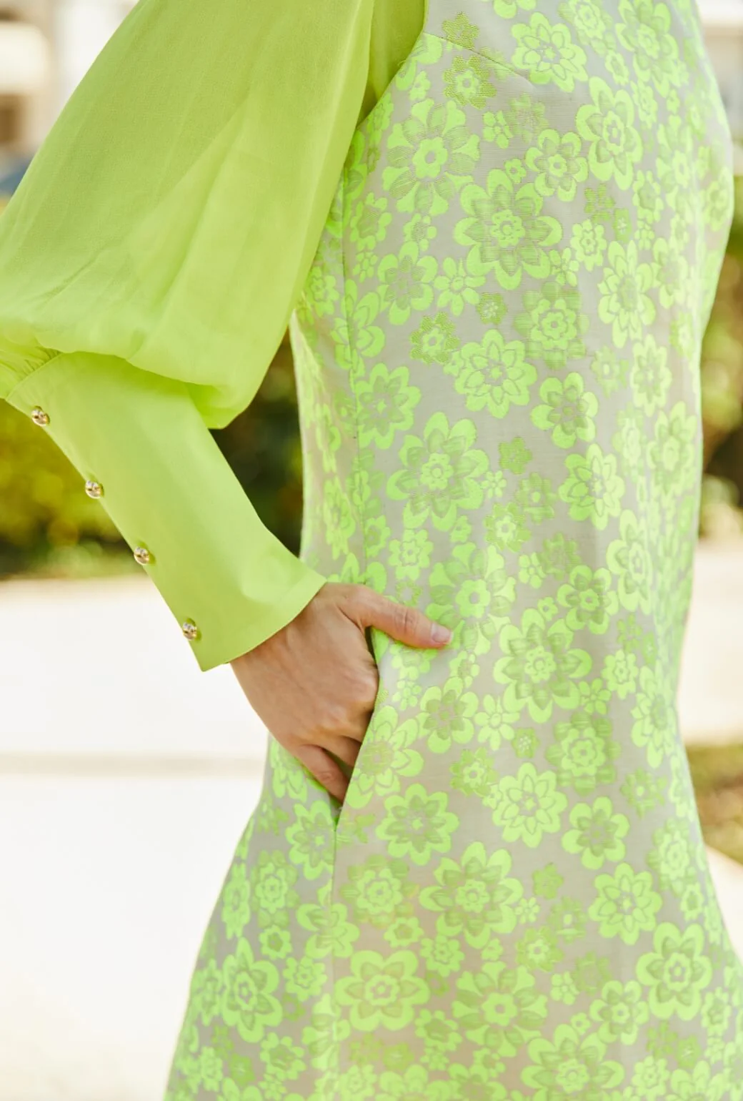 Jackie Dress Tea Length - Lemon Brightline - BURU