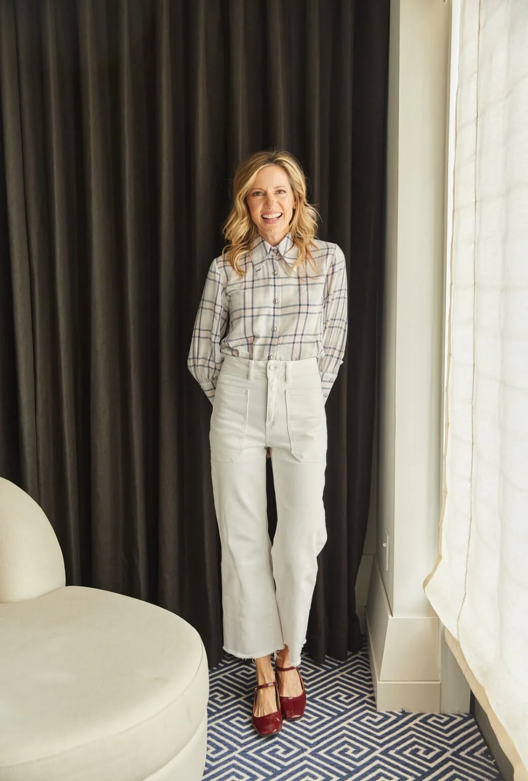 Skipper Blouse - Navy & Blush Plaid - BURU