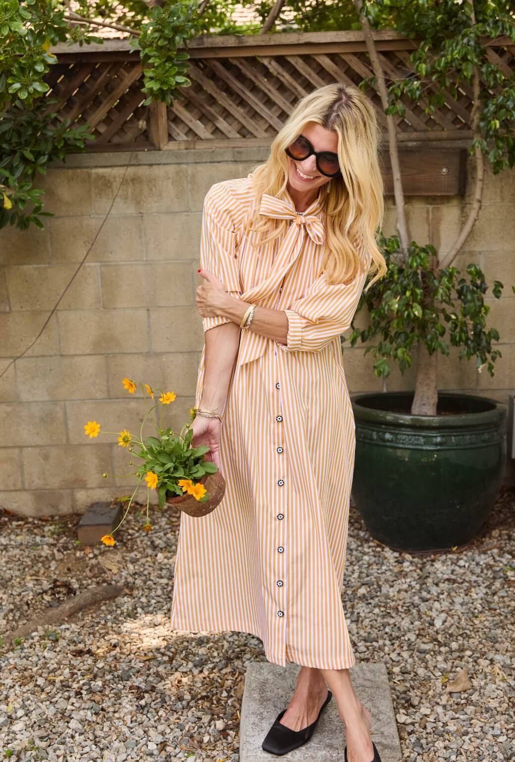 Bow Housecoat - Marigold Stripe - BURU