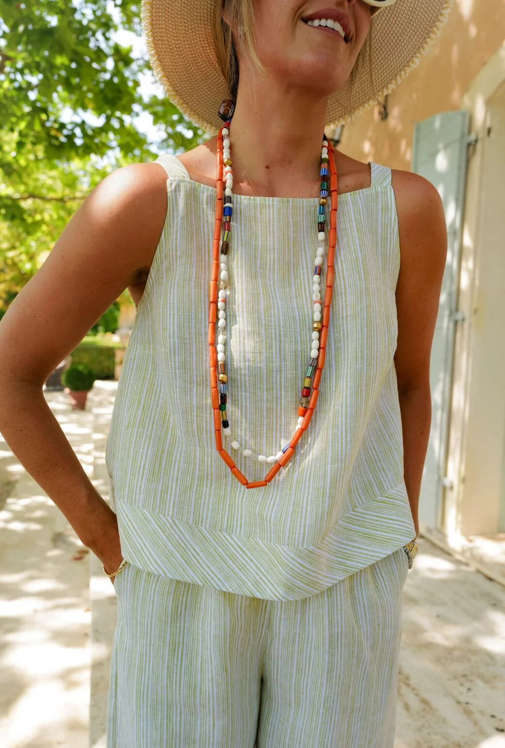 The Stokes Swing Top - Green Linen Stripe - BURU