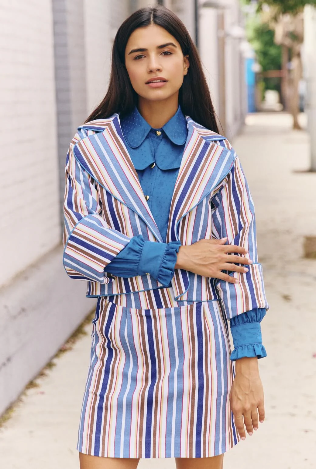 Maggie Mini Skirt - Brown Stripe Twill - BURU