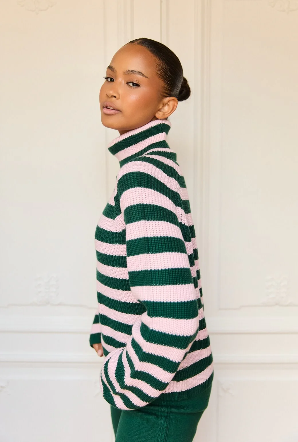 The Schafer Stripe Sweater - Deep Green & Ballet Pink - BURU