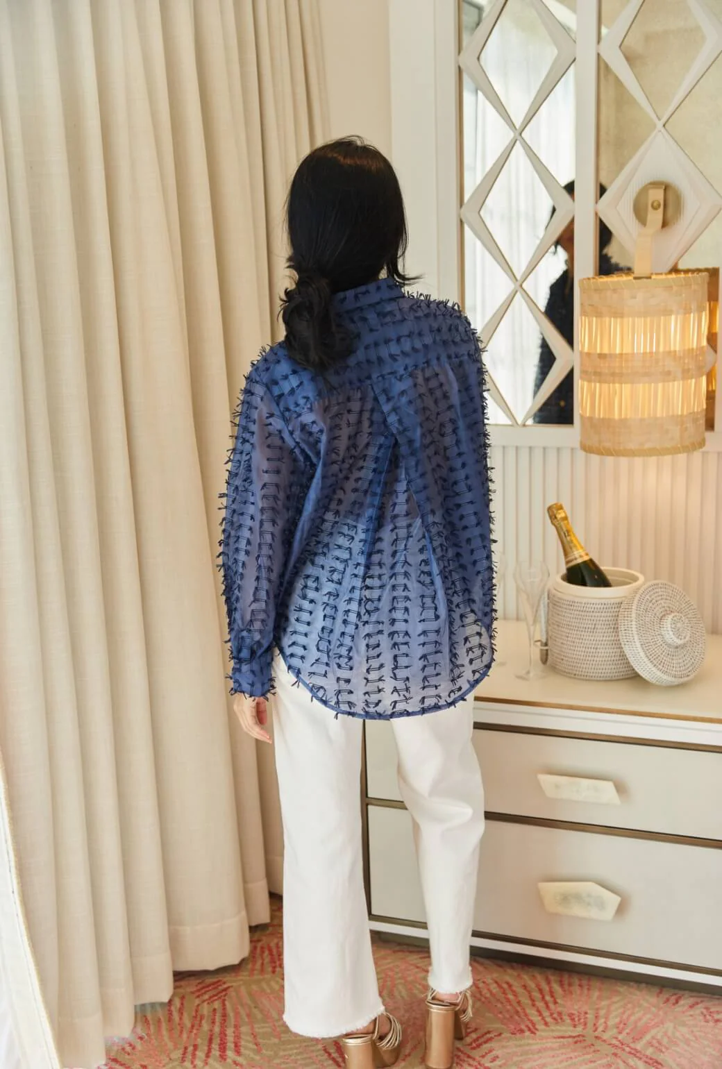 Mel Button Down Shirt - Navy Bows - BURU