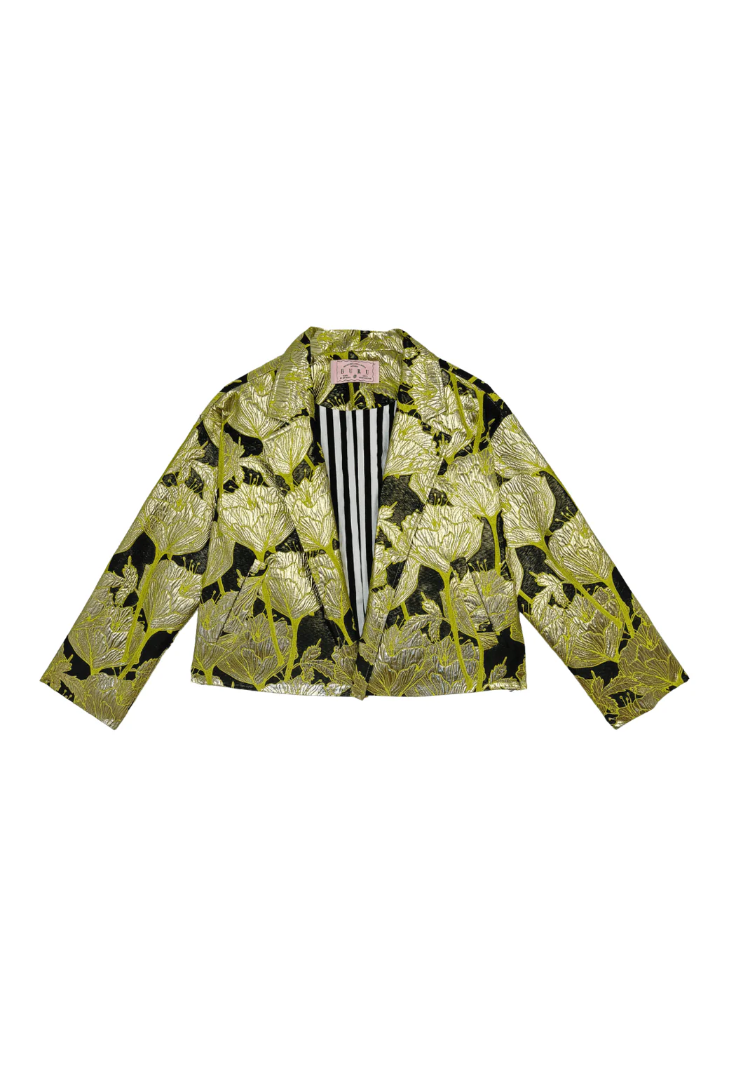Cropped Boyfriend Blazer - Chartreuse and Black Brocade - BURU
