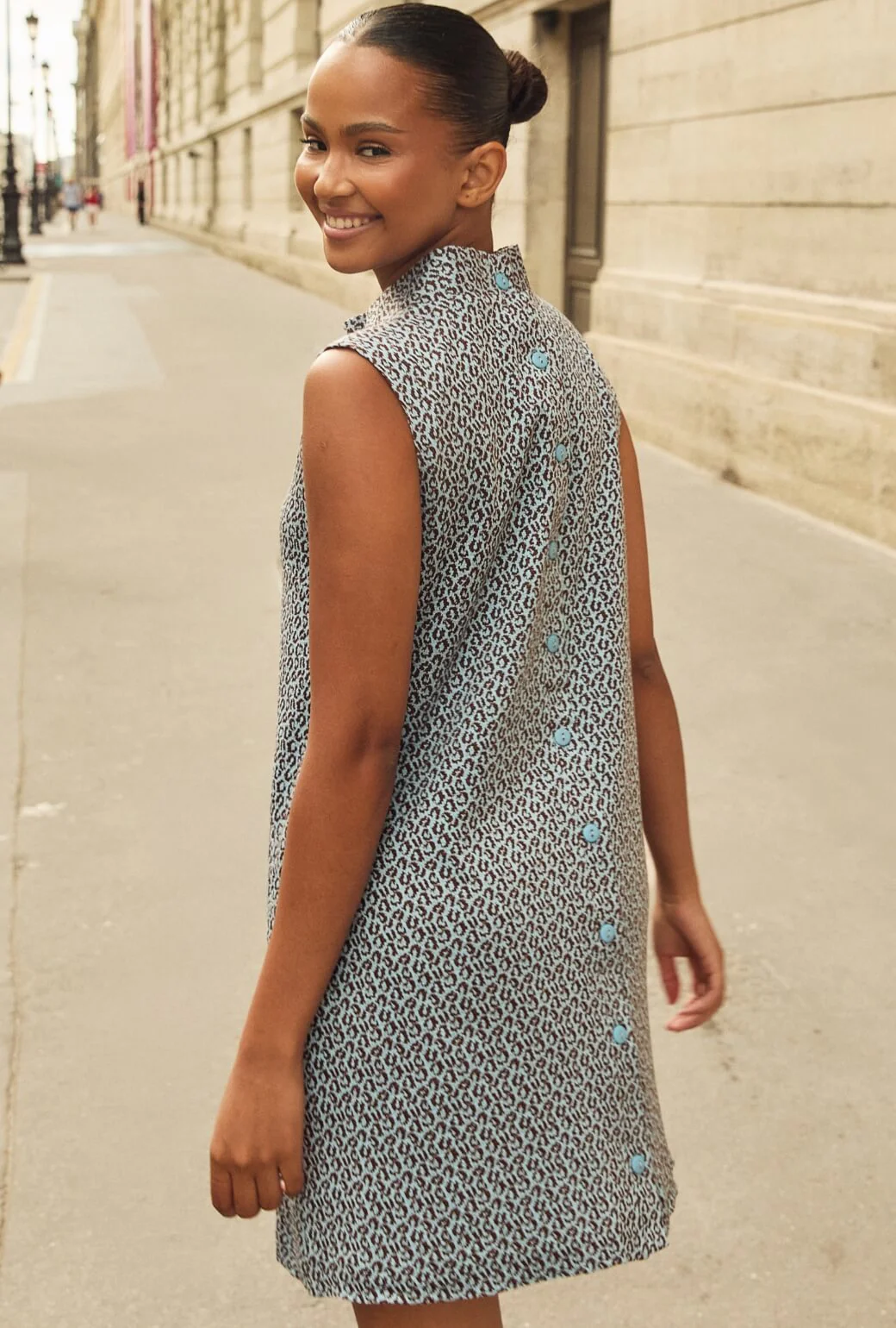 Mod Dress - Blue & Brown Cheetah Knit - BURU