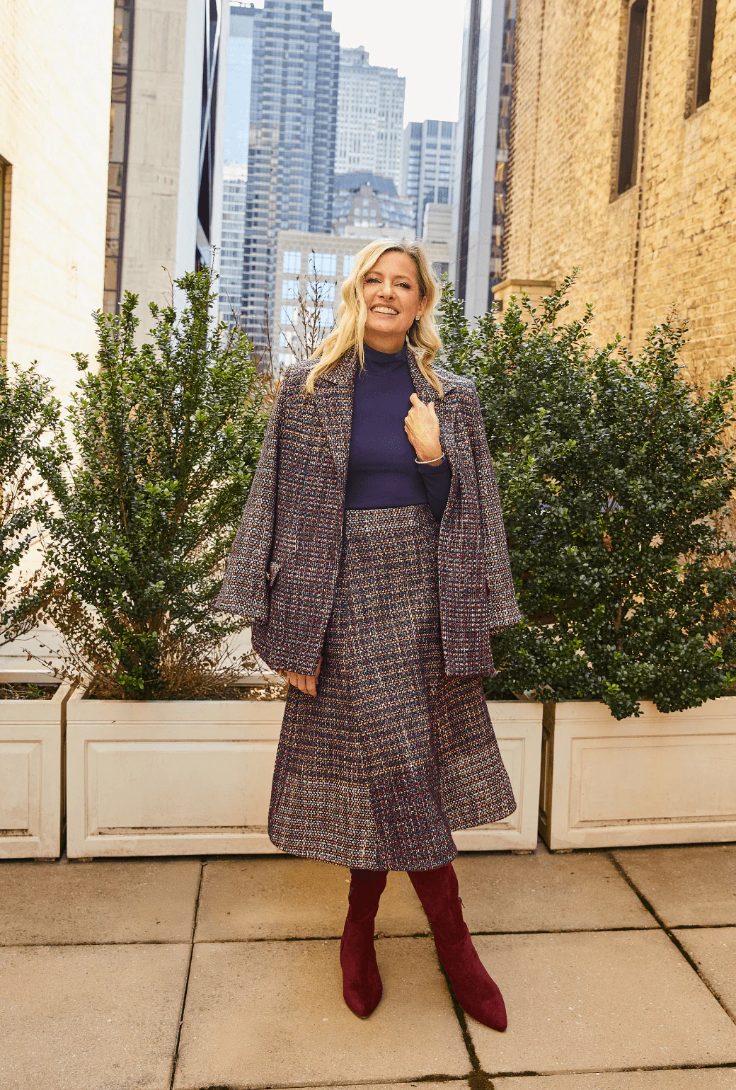 Midi Guest Skirt - Cranberry Tweed - BURU