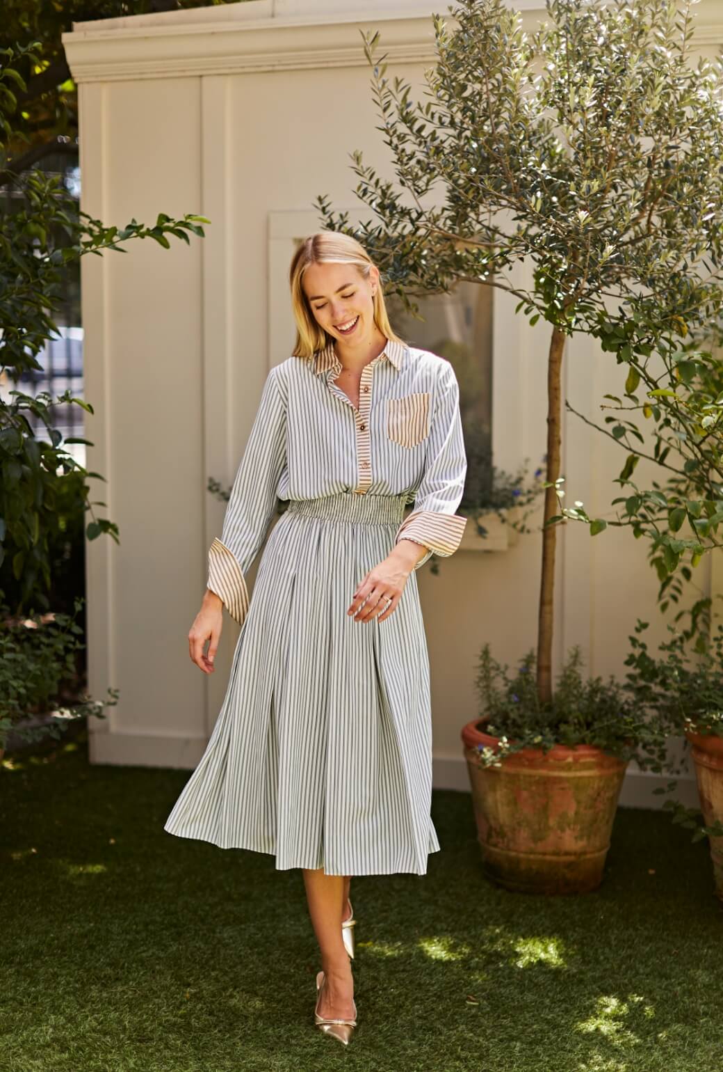 Mel Button Down Shirt - Deep Sea Stripe - BURU