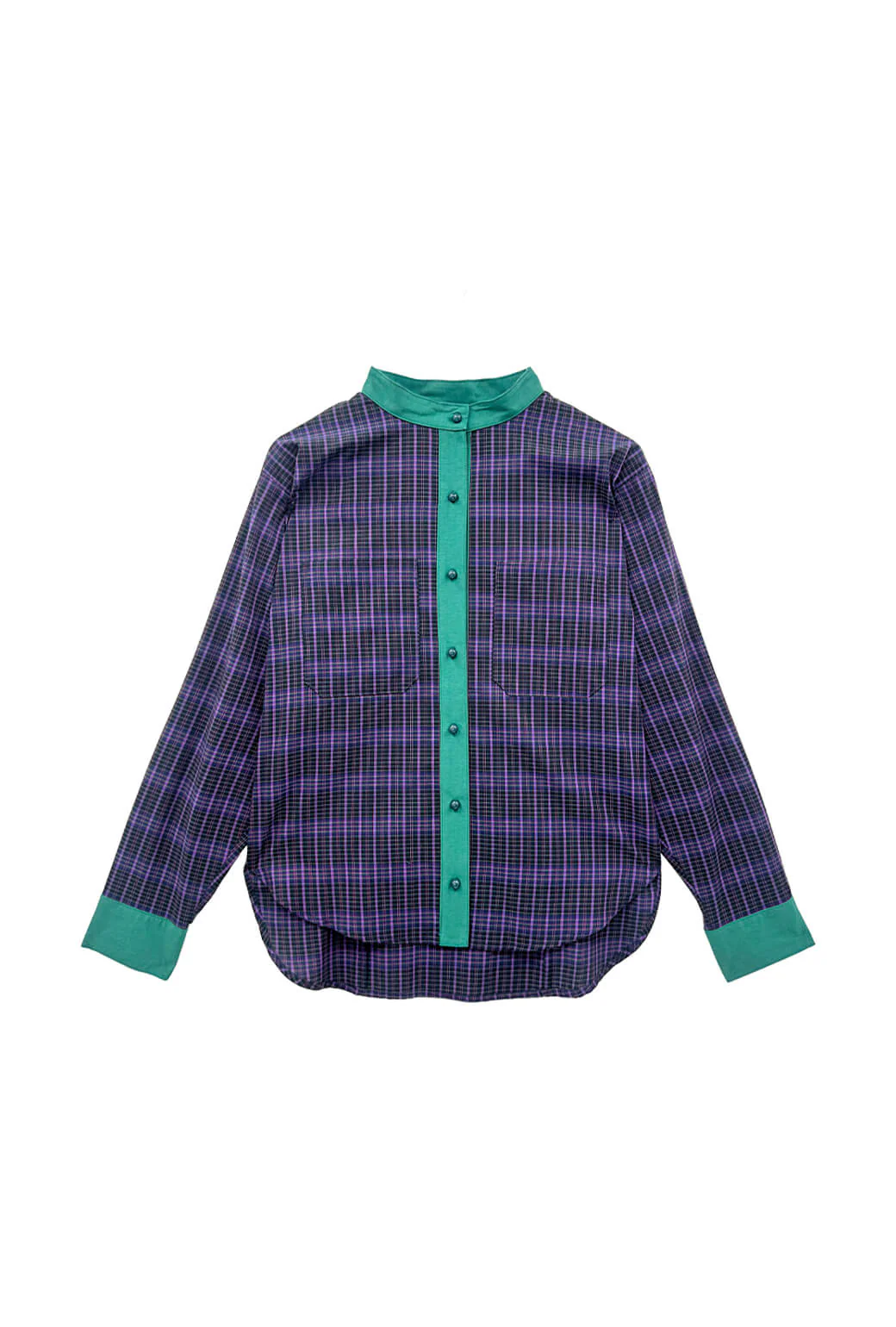 Mandarin Shirt - Purple Plaid - BURU