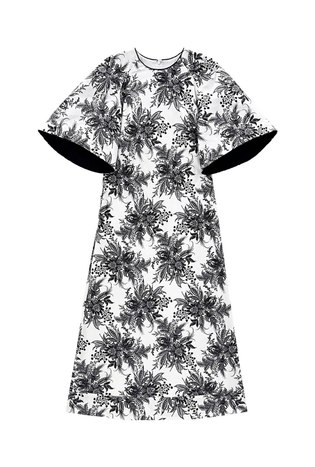 Bell Sleeve Astor Dress - B&W Botanical - BURU