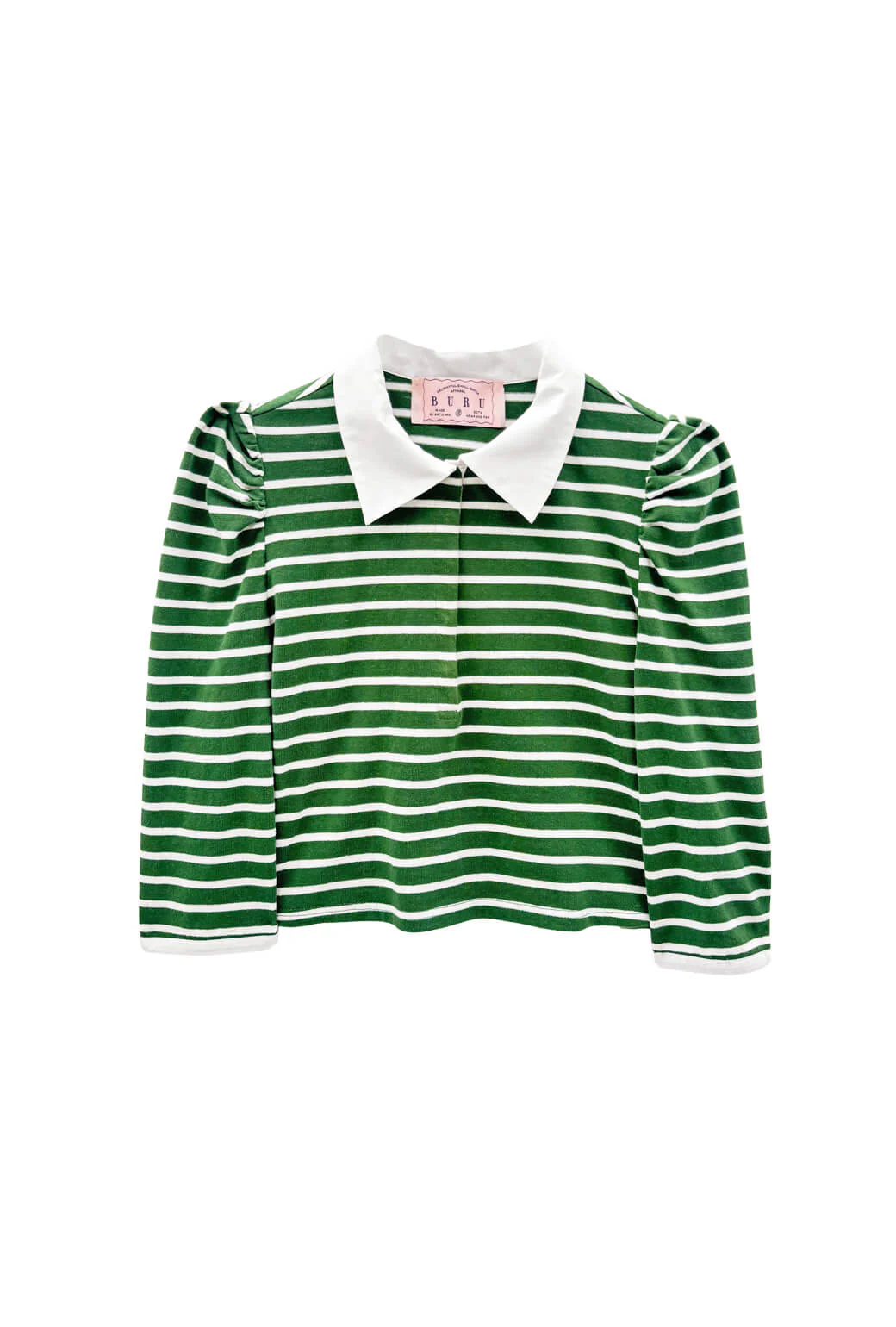 Puff Sleeve Tee - Green Stripe Knit - BURU